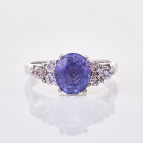 18ct White Gold, Modern, Purple Sapphire / .33ct Diamond Ring