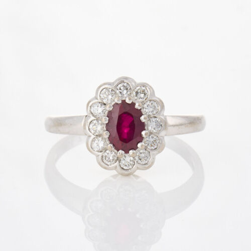 18ct White Gold, 1.28ct Oval Ruby / .43ct Diamond Ring