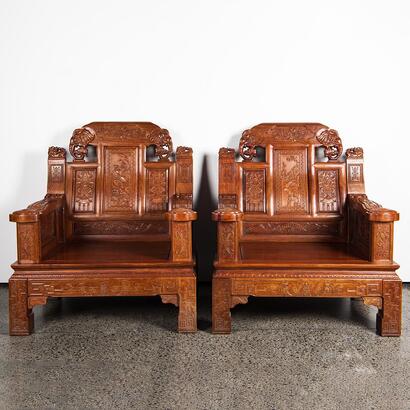A pair of Chinese hardwood carved 'Ruyi 'armchairs