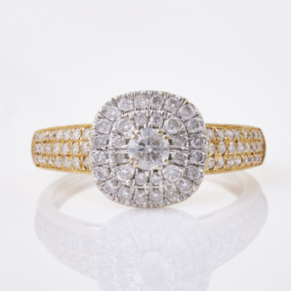 18ct Yellow Gold, Round Cluster .70ct Diamond Ring