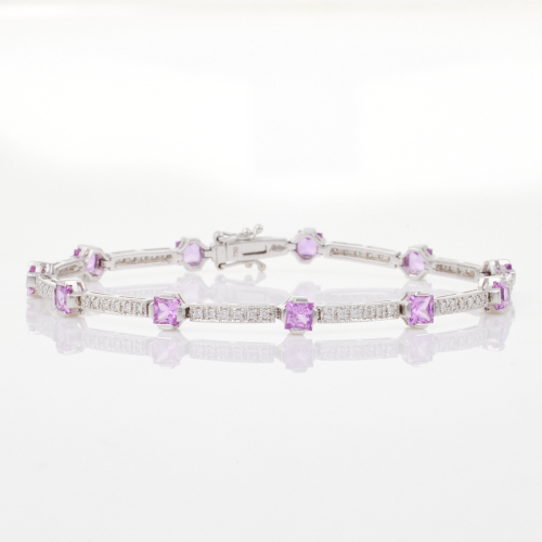 18ct White Gold, Modern, 3.45ct Pink Sapphire/ .47ct Diamond Bracelet