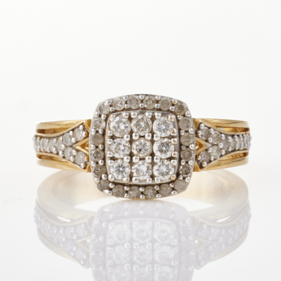 9ct Yellow Gold, .43ct Square Cluster Diamond Ring