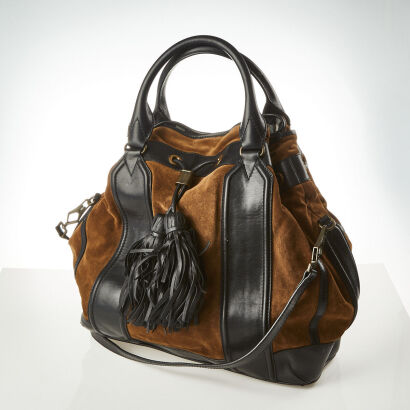 Burberry, Brown Suede and Black Leather Tassel Bag
