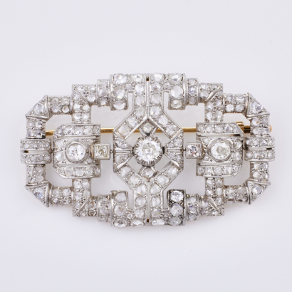 Platinum /18ct Yellow Gold, Antique, Art Deco 7.55ct Diamond Brooch