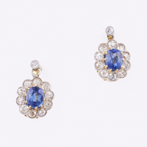 18ct Yellow / White Gold, Vintage, 1.88ct Sapphire / 1.03ct Diamond Earrings