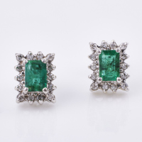 14ct White Gold, Vintage, 1.18ct Emerald / .24ct Diamond Earrings