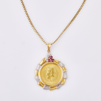 18ct Yellow/White Gold ,Australian Gold Coin Pendant on14ct Yellow Gold Chain