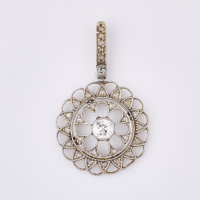 Platinum, Vintage, Round Filigree Stye, .26ct Diamond Set Pendant