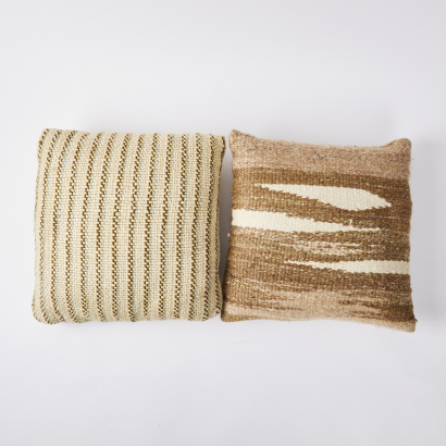 A Pair of Organic Patterned Wool Covered Cushions
