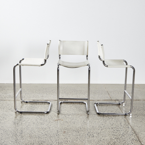 A Trio Of Mart Stam Leather And Chrome Cantilever Bar Stools