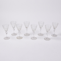 A Set of Nine Floral Etched Port Glasses