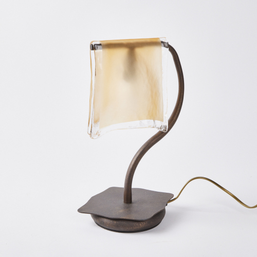 An Italian Table Lamp With Murano Glass Folded Shade