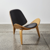 A Hans Wegner Style Shell Chair In Oak & Black Upholstery - 2