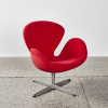 A Swan Style Chair In Red Upholstery & Metal Base - 2