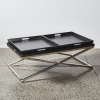 A Black Coffee Table With Chrome Cross Base - 2