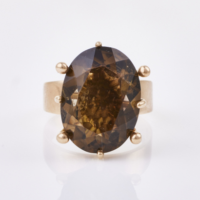 9ct Yellow Gold, Vintage, Smokey Quartz Cocktail Ring