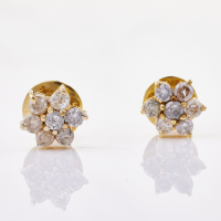 14ct Yellow Gold, Flower Shaped, 1.25ct Diamond Stud Earrings.