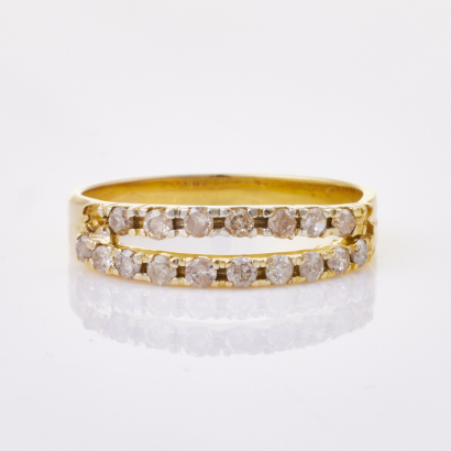 14ct Yellow Gold, Double Row, .12ct Diamond Band