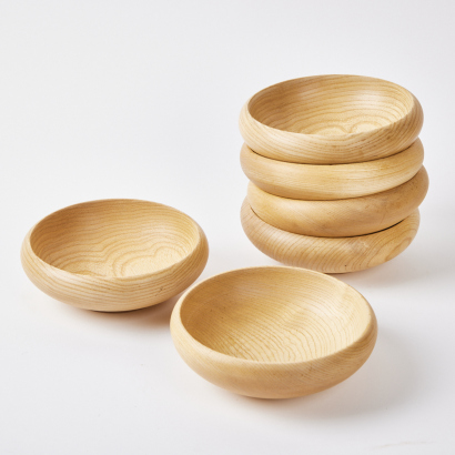 A Set Of Six Japanese Bowls Made From Elmwood