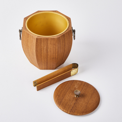 A Mid-Century Teak Ice Bucket With Tongs