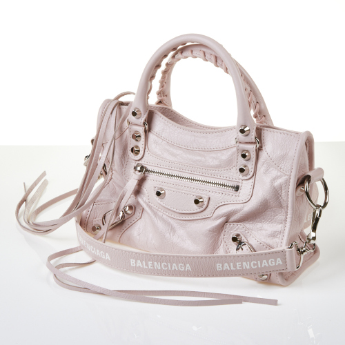 Balenciaga Light Pink Classic Mini City Logo Strap Bag