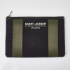 Saint Laurent Clutch Bag Khaki Canvas Stripe with Box