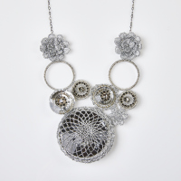 Large Statement Necklace with Woven Circle's and Flowers with Box