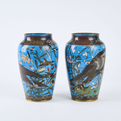 A Fine Large Pair Of Meiji Period Standard Cloisonne Vases, c1885