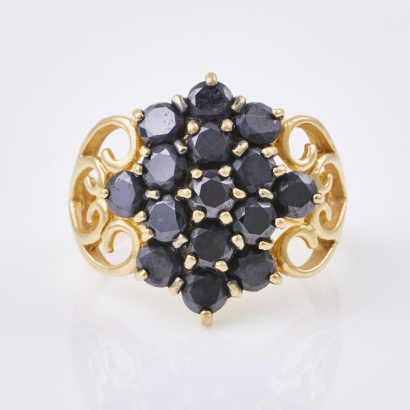 18ct Yellow Gold, 2.20ct Black Diamond Flower Ring