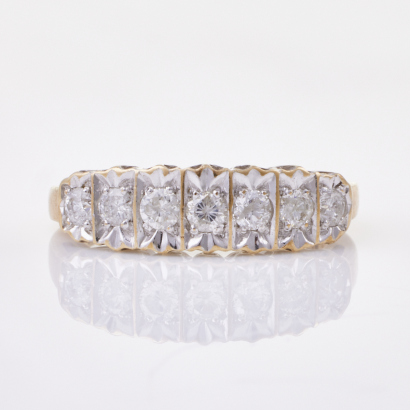 9ct Yellow Gold, Seven Stone .50ct Diamond Ring
