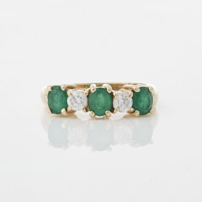 14ct Yellow Gold, .75ct Emerald / .32ct Diamond Ring