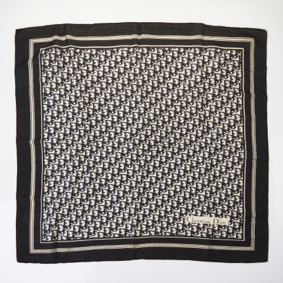 Christian Dior Trotter Logo Navy Silk Scarf
