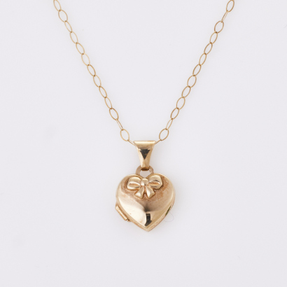9ct Yellow Gold, Heart Shaped Mini Locket and Chain