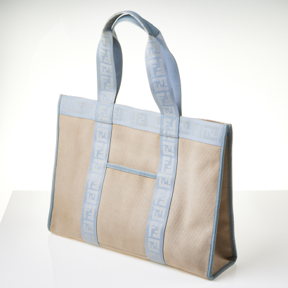 Fendi Beige/Blue Canvas Shopping Tote