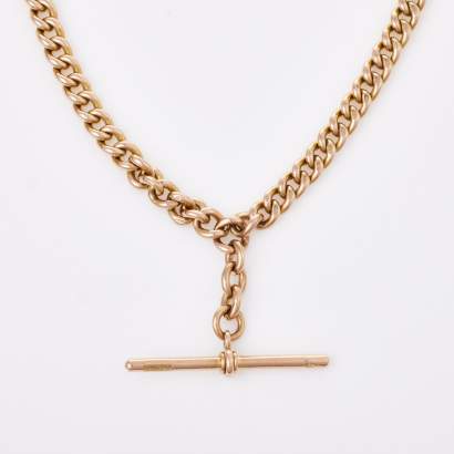9ct Rose Gold, 43cm Curb Link Fob Chain and T bar