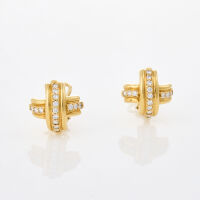 18ct Yellow Gold, Tiffany & Co Signature 'X' Diamond Set Earrings