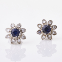 18ct White Gold, Sapphire / .16ct Diamond Stud Earrings