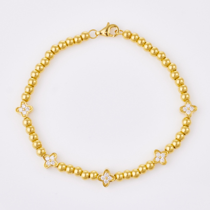 18ct Yellow Gold, 16cm Bracelet with 24ct Gold Beads / 20ct Gold Diamond set Charm