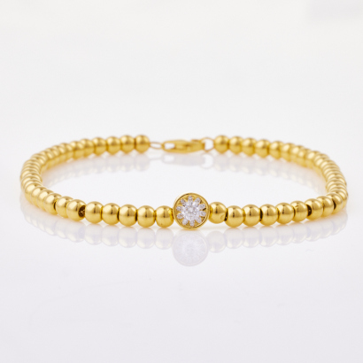 18ct Yellow Gold, 18.5cm Bracelet with 24ct Gold beads / 20ct Gold Diamond set Charms