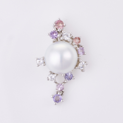 18ct White Gold, South Sea Pearl / .88ct Multi-colour Sapphire Pendant