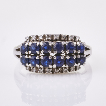 Silver, Modern, 1.30ct Sapphire /.08ct Diamond Ring
