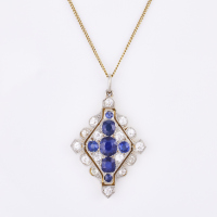 Platinum /18ct Yellow Gold, Vintage, 1.46ct Sapphire / .82ct Diamond Pendant on 9ct Chain