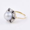 14ct White Gold, Art Deco, 9.0mm Pearl / .30ct Diamond Ring - 2