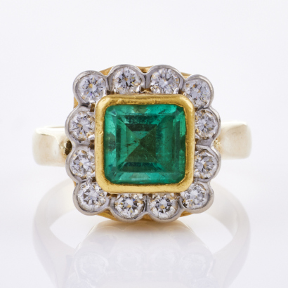 18ct Yellow Gold, 1.40ct Emerald / .70ct Diamond Ring