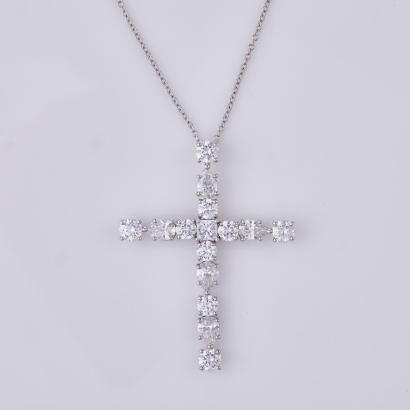 Harry Winston, Platinum, Symbols Large, 3.01ct Diamond Madonna Cross Pendant and Necklet Set