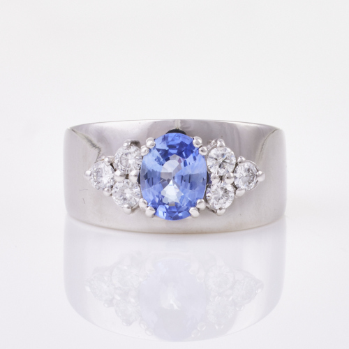 18ct White Gold, Modern, 1.36ct Sapphire / .48ct Diamond Ring