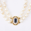 Double Strand, Vintage, Pearl Necklace with 3.20ct Sapphire / 1.48ct Diamond set, 18ct Gold Clasp