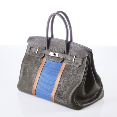 Hermès Club Vert Bronze/Blue Thalassa/Fauve Birkin 35