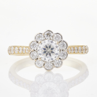 14ct Yellow Gold, 1.35ct Diamond Cluster Ring