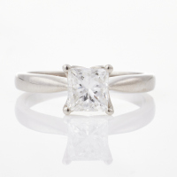 14ct White Gold, 1.01ct Princess Cut Diamond Solitaire Ring